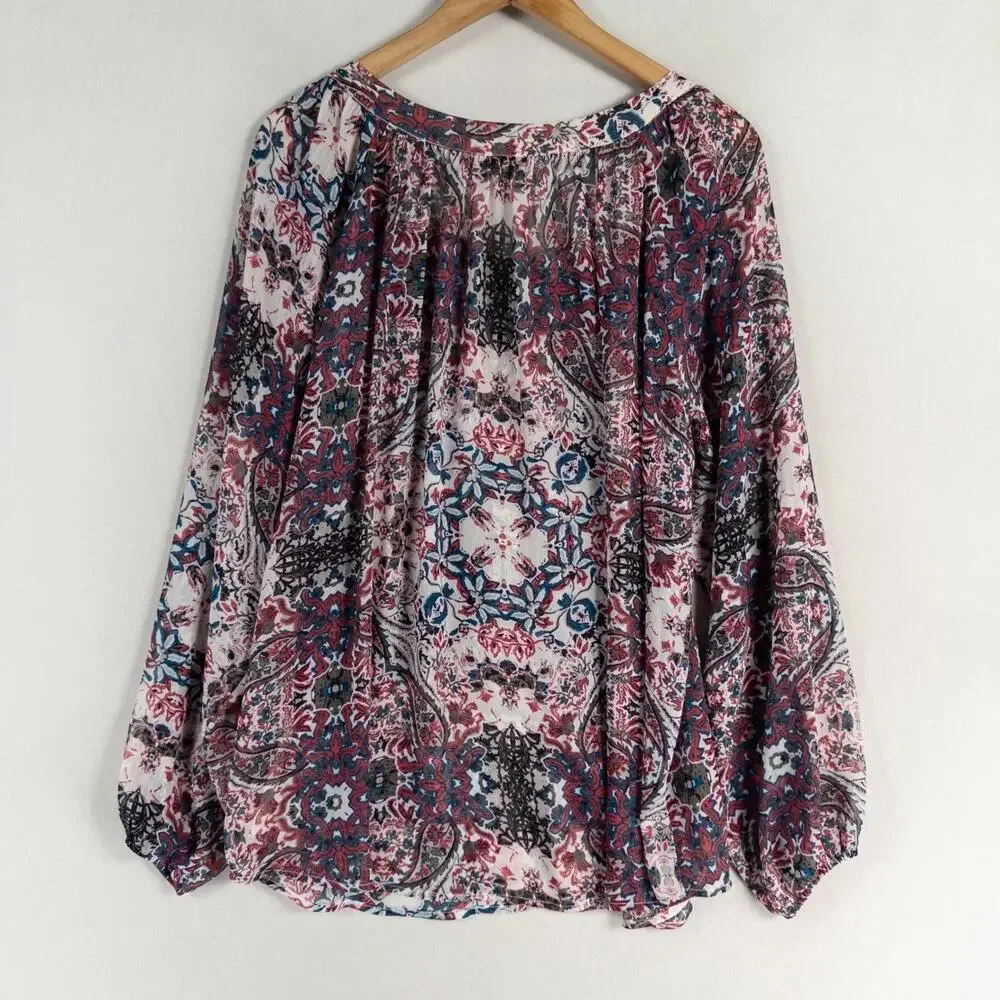 Ariat Womens Blouse Top Multicolor Floral Long Sleeve Sheer Boho Western XL